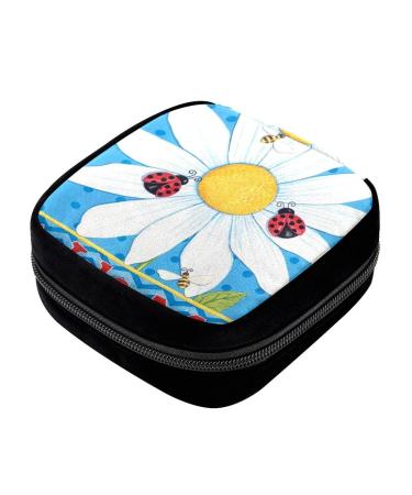GIAPB Period Bag Sanitary Napkin Storage Bag Pad Holder for Period Makeup Pouch Welcome Daisies Flower Bee Color4136