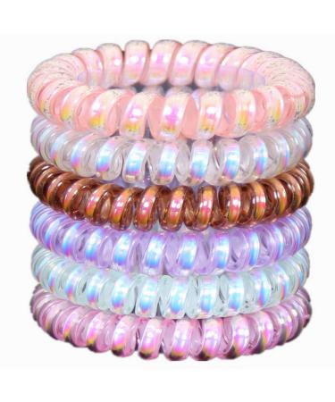 Hodooly 6 Piece Coil Hair Ties Traceless Hair Ties Phone Cord Hair Ties Multicolor Large Spiral Hair Ties Mega Hair Coil Set for Thick Curly and Long Hair Dent Creaseless and No Headaches