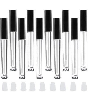 Lip gloss tubes with a magic wand empty lipstick brush tube container 5 ml refillable applicator donor bottle for DIY make-up lip gloss 10 pieces (black)