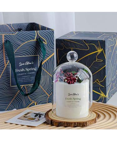 Luxury Romantic Scent Candle with Gift Set Glass Cover Wooden Base Candle Over 50 Hours of Burn Time Aromatherapy Scented Candles (Fresh Spring Scent Candle)