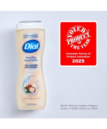 Dial Body Wash Healthy Hydration Shea Butter Extract + Vitamin E 16 fl oz (Pack of 4) Gentle Leaves Skin Feeling Soft In 1 Shower Dermatologist-Tested No Parabens & Silicones - Buy Online on GoSupps.com