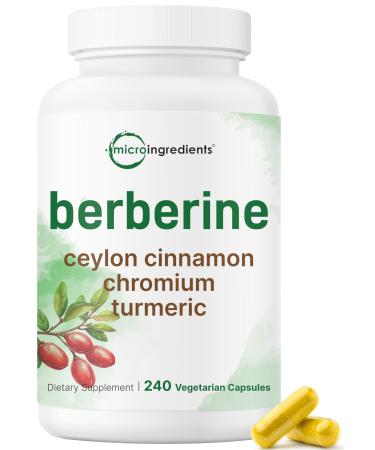 Berberine with Ceylon Cinnamon Chromium & Turmeric 240 Veggie Capsules | Berberine HCl Supplement + Turmeric Root & Cinnamon Bark Extract | Non-GMO Gluten Free