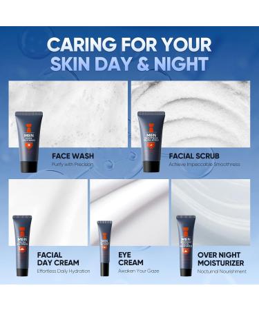 Mens Skincare Set Valentines Day Gifts for Him 5Pcs Mens Facial Care Kit - Facial Cleanser Facial Scrub Day Cream Eye Cream and Overnight Moisturizer Travel Size Mens Skincare Gift Set - Buy Online on GoSupps.com