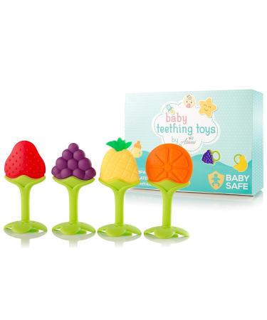Baby Teething Toys w/Safe Smoothened Edges (4 Count) | Food Grade Soft Silicone Fruit Teethers for Babies | Fridge & Dishwasher Safe | 100% BPA-Free Teether Set for Boys & Girls - Buy Online on GoSupps.com