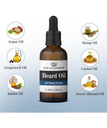 Jax of London Attraction Beard Oil for Men 50ml Beard care oil beard growth oil for Men Consists of Vitamin E Avocado oil Almond oil Jojoba oil Luxury scented beard oil Men s Cologne fragrance Attraction 50.00 ml (Pack of 2) - Buy Online on GoSupps.com
