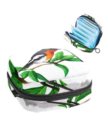 Wild bird on branch women bands storage bag feminine menstrual cup bag nursing pad holder tampon pockets portable period pocket for women teenage girls 1 piece multicolored 10