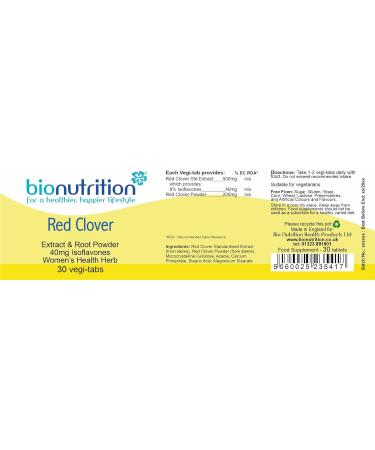 Bio Nutrition Red Clover 40mg Isoflavones Women's Health Supplement 30 Vegi-Tabs - Buy Online on GoSupps.com