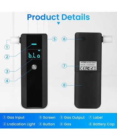 Chaoos Portable Breathalyzer Alcohol Tester with LCD Display - High Precision, 10 Mouthpieces for Home and Party Use (Black) - Buy Online on GoSupps.com