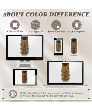 BARSDAR Clip In Extensions - 5 PCs Long Wavy Synthetic Hair 45 cm Toffee Brown with Gold Blonde Highlights for Women & Girls - Buy Online on GoSupps.com