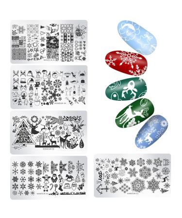 Herbests 5 PCs Diy Nagel Art Stamping Schblonen Set Manicure Stamp Schablon Christmas Halloween Fingernails Steel Plates Beauty Salon Nail Messer Tool Gift For Women Girls