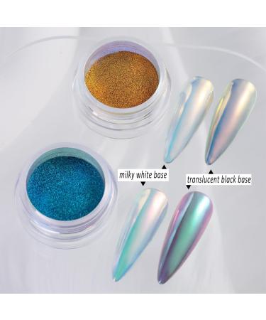Chrome Nail Powder - 4 Colors Chameleon Mirror Effect with 3D Sculpting Gel | Iridescent Gold Pink Blue Nail Glitters for Stunning Nail Art - Buy Online on GoSupps.com