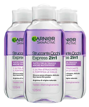 Garnier Garnier Skin Active Eye Makeup Remover Express 2-in-1 Removes Makeup Waterproof Fortifies Lashes Delicate Formula with Natural Origin Arginine - 3 x 125ml Bottles
