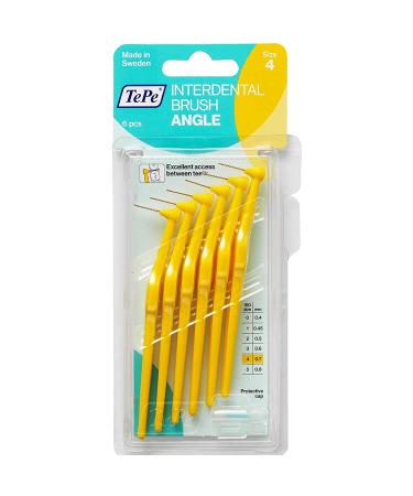 TePe 0.7 mm Size 4 Angle Interdental Brush - Pack of 6 Yellow 1 count (Pack of 6)