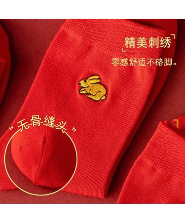 Chinese New Year Red Cotton Lucky Socks 4 Pairs - Spring Festival Gift for Men and Women | Size 36-44 Red-9 - Buy Online on GoSupps.com