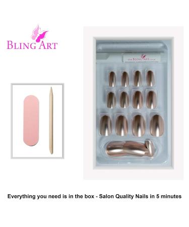 Shop Bling Art Beige Metallic Oval False Nails - 24 Medium Tips | Premium Artificial Nails for Flawless Style - Buy Online on GoSupps.com