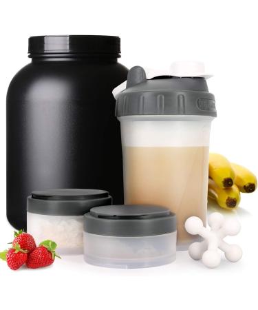 Hydro2Go 16 oz Protein Shaker Bottle with Mixer Ball and 2 Storage Jars - BPA-Free, Leak Proof Sports Bottle for Pills, Snacks, Coffee & Tea - Buy Online on GoSupps.com