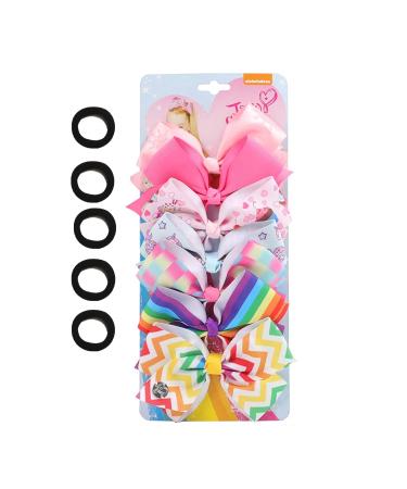7pc 5 Large Hair Bows for Girls  JOJO Siwa Grosgrain Ribbon Hair Barrettes with Heart Emblem Accessories for Toddler