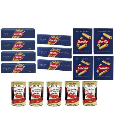 Test package Barilla pasta pasta pasta spaghetti linguine fusilli tortiglioni 11 x 500 g and Italian gourmet Polpa di pomodoro finely chopped tomato puree 5 x 400 g