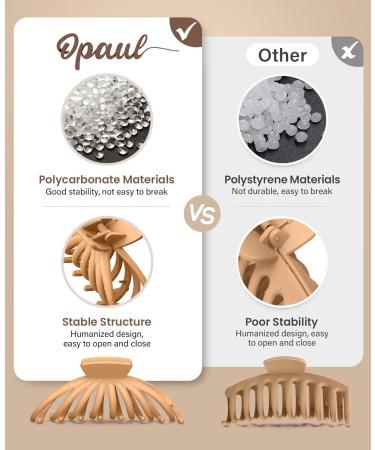 OPAUL Matte Nonslip Hair Claw Clips - Strong Hold for Thick and Thin Hair - Neutral Hair Styling Accessories - 4 Pack Black & Khaki - Perfect Christmas Gifts - Buy Online on GoSupps.com