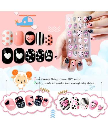 Kalolary 96PCS Kids False Nail Kit - Pre-glue Full Cover Dot Heart Pattern Short Nails with Nail Glue Sticker - Cute Gift for Little Girls - Buy Online on GoSupps.com