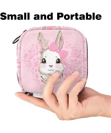 Stylish Menstruation Pad Bag for Women & Girls | Zippered Tampon & Napkin Storage with Hand-Drawn Rabbits - Pink Feeder Design - Buy Online on GoSupps.com