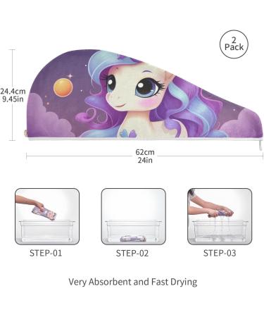 Super Absorbent Stars Purple Unicorn Hair Towel 2 Pack | Quick Dry Hair Turbans for Women & Girls | Perfect Hair Drying Accessories - Buy Online on GoSupps.com