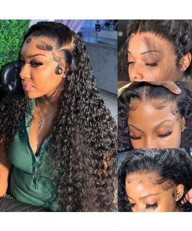 28 Inch Deep Wave HD Lace Frontal Wig Human Hair 150% Density Curly Human Hair Wigs for Black Women 13x4 Lace Wigs Deep Wave Pre Plucked Lace Front Wigs Human Hair Bleached Knots Frontal Wigs 28 Inch (Pack of 1) 13x4 Lac...