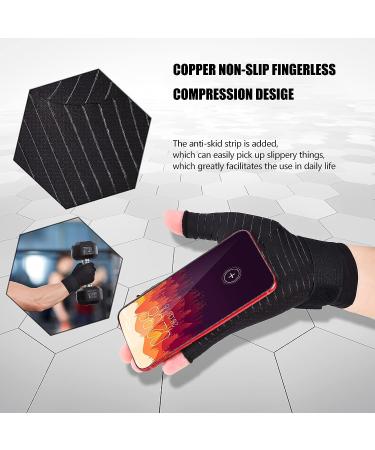 Copper Arthritis Gloves (1 Pair) - Wrist Compression & Support Brace for Carpal Tunnel - Adjustable Strap, Fingerless Design - Relieve Hand, Finger, Wrist Pain - Women/Men (Large) - Buy Online on GoSupps.com