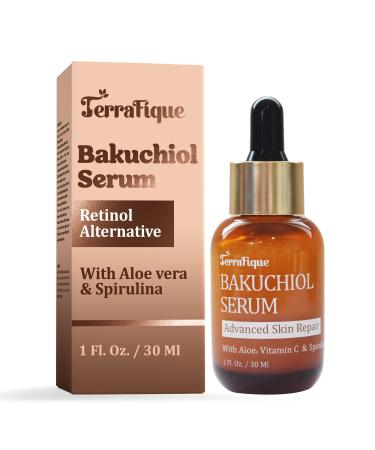 Terrafique Bakuchiol Serum for Face - Bakuchiol Retinol Alternative for Women - Hydrating Serum with Spirulina for Facial Skin - Anti Aging Skin Care with Minimal Effort - 1 Fl. Oz.