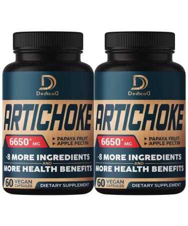 2 Packs 60 caps - Artichoke Leaf Capsules 6650mg - Supports Digestion & Immune Health - for 4 Month Supply - 15:1 Extract Blend with Papaya, Apple Pectin, Ginger & others - Non-GMO, Gluten Free