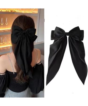 BAIYSFFG Big Bow Hair Clips with Long Silky Satin 2PCS Solid Color French Barrette Simple Hair Fastener Accessories for Women Girls Black White - Buy Online on GoSupps.com