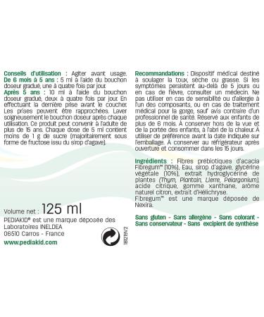 PEDIAKID - Dry & Oily Cough - Exclusive Agave Syrup Formula - Calms Cough - Relieves Throat Irritation - Natural Lemon Flavor - Bottle 125 ml - Buy Online on GoSupps.com