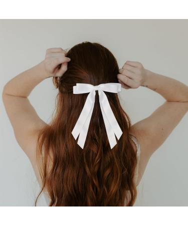 2 Pack White Hair Bows for Women Bow Hair Clips French Barrette with Long Silky Satin Hair Ribbons for Women Girls(White) - Buy Online on GoSupps.com