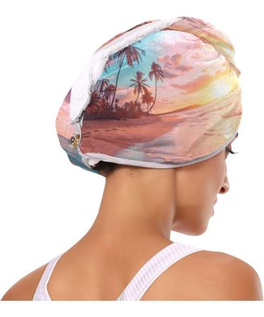 Sunset Sea Hair Towel 2 Pack - Super Absorbent Quick Dry Hair Turbans with Button Wrap for Women & Girls | International Shipping - Buy Online on GoSupps.com
