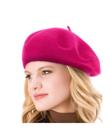 ICSTH French Beret - Wool Solid Color Womens Beanie Cap Hat One Size Rose Red