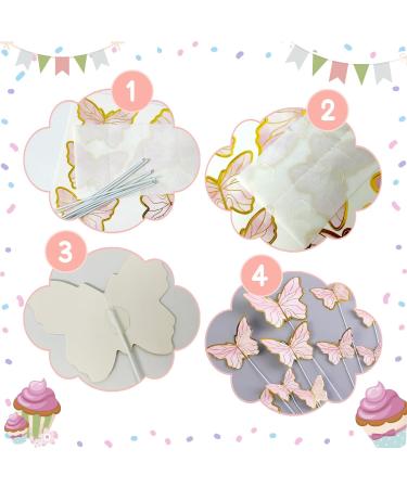 30 Pcs Butterfly Cake Decorations Butterfly Cake Topper Butterflies for Cakes Gold Butterfly Cake Toppers for Birthday Wedding Party Baby Shower Decor (Pink) - Buy Online on GoSupps.com