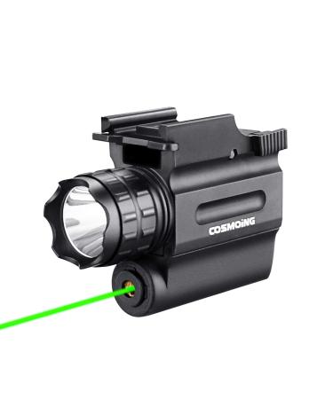 COSMOING Rail Mounted Pistol Green Laser Light Combo (Laser Sight Combo) & 600 Lumen Strobe Pistol Flashlight Rail Mount Gun Flashlight with Quick Release for Pistols Handguns,Gun Light,Pistol,Rifles