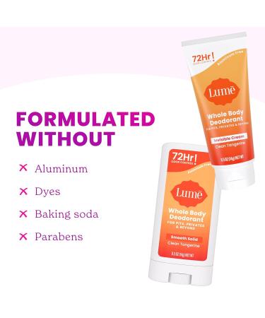Lume Whole Body Deodorant - Invisible Cream + Solid Stick Mini Bundle - 72 Hour Odor Control - Aluminum & Baking Soda Free Skin Loving - 0.5 Ounce Each - Travel Trial Size Minis (Clean Tangerine) - Buy Online on GoSupps.com