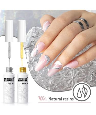 Vishine Vernis Semi-Permanent 2 Couleurs Or et Argent Paillet s gel liner nail Vernis Ongles Gel la peinture au trait Kit de manucure salon de conception d'ongles 8ml - Buy Online on GoSupps.com