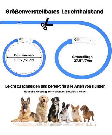 Nepfaivy Luminous Hand Hund USB Charging Waterproof Dog Collar - Adjustable LED Collar with 3 Lighting Modes for Safety - Blue Silicone - Buy Online on GoSupps.com