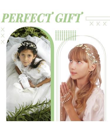 3-Piece Pearl Bridal Headband Set - Rhinestone Princess Crown Hair Accessory for Flower Girl - Gold Vine Hair Band for Wedding - Buy Online on GoSupps.com