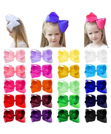 20pcs Hair Bows for Girls CN 6inch Grosgrain Ribbon Bows Alligator Clips Cute Hair Accessories for Baby Toddlers Kids Infants Children 6 Inch (Pack of 20)