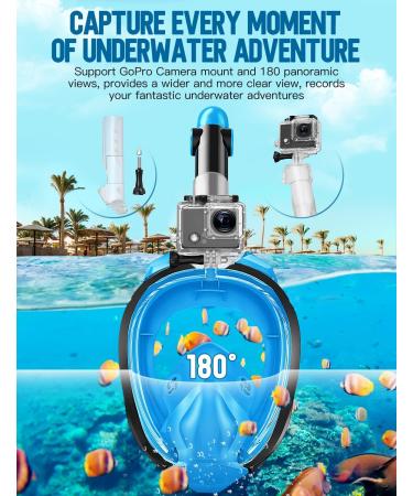 Full Face Snorkel Mask for Adults - Anti-Fog Diving Gear with Safety Breathing System and 180 Panoramic View - Blue S/M - Buy Online on GoSupps.com