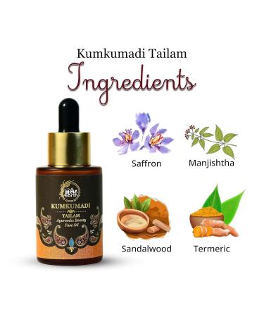 Kum kumadi Tailam 30 ml | Ayurvedic Beauty Face Oil | Night Serum for Brighter Glowing & Younger-Looking Skin with Turmeric Saffron & Indian Lotus - Buy Online on GoSupps.com