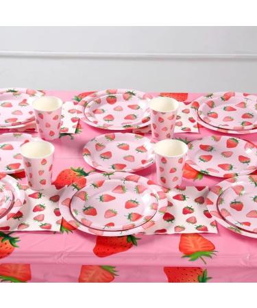 Strawberry Baby Shower Decorations 56Pcs/Set Disposable Dinnerware Set Serves 10 Guests Tablecloth Strawberry Paper Plates Cups & Napkins Strawberry Party Supplies Inodoor Outdoor - Buy Online on GoSupps.com