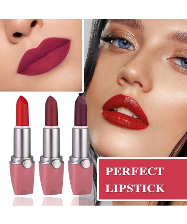 3 Colors Matte Lipstick Set - Waterproof Long Lasting Non-Stick Velvet Lip Gloss - Moisturizing Nude Lipstick for a Smooth Matt Finish - Buy Online on GoSupps.com