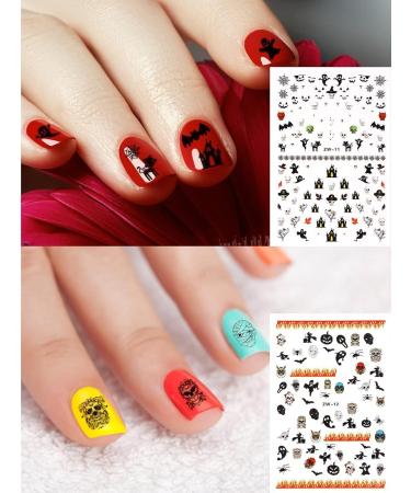 Kalolary Halloween Nail Art Stickers Decals 8 Sheets Self-Adhesive Nail Art Sticker Decals Pumpkin/Bat/Ghost/Witch/Skull Elements Nail Decorations for Halloween Party - Buy Online on GoSupps.com