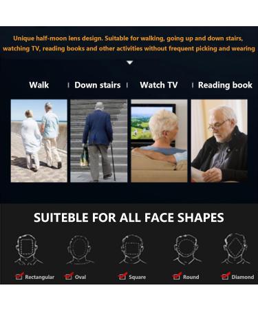 Hubeye 3 Pairs Half Moon Reading Glasses - Metal Slim Semi Rimless Eyewear for Men Women - 3.50 Dioptres - Gold/Red/Black with Glasses Holster - Buy Online on GoSupps.com