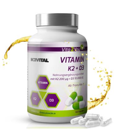 Vita2you vitamin D3 + K2-180 capsules - vitamin D3 10 000 IE + vitamin K2 (MK -7) 200 g - Original K2Vital from Kappa - Premium quality - Buy Online on GoSupps.com