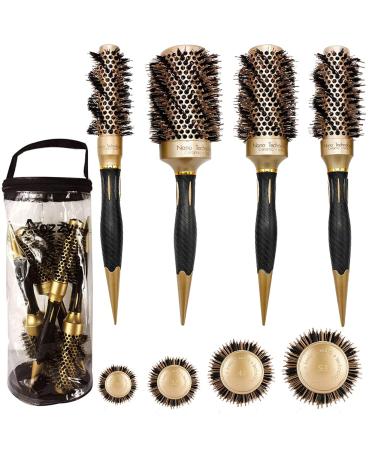 Aozzy Round Brush Set for Blow Drying  Professional Hair Styling Brush  Thermal Nano Ceramic Ionic Barrel Round Curling Brush Boar Bristle Round Hair Brush for Women Gold black handle